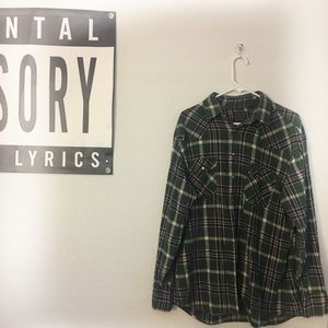 Dark green plaid button up